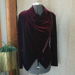 Deep maroon velvet asymmetrical zip jacket